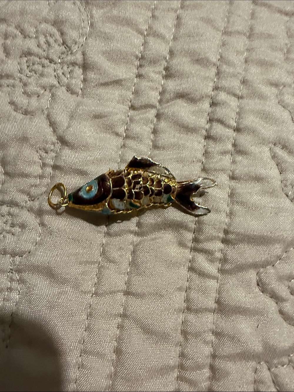 Vintage Cloisonne Gold Tone Multicolor Articulated Fish Pendant - Picture 4 of 8